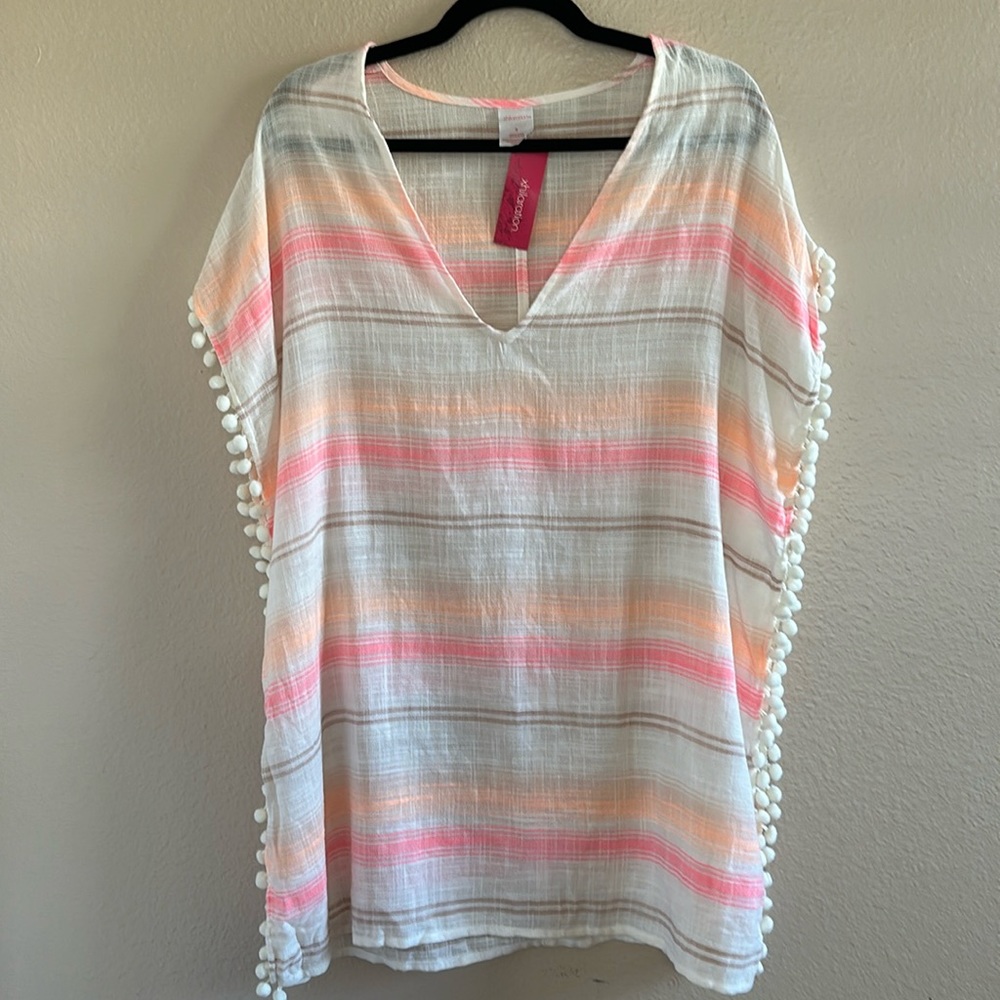 Xhilaration striped pom pom beach coverup